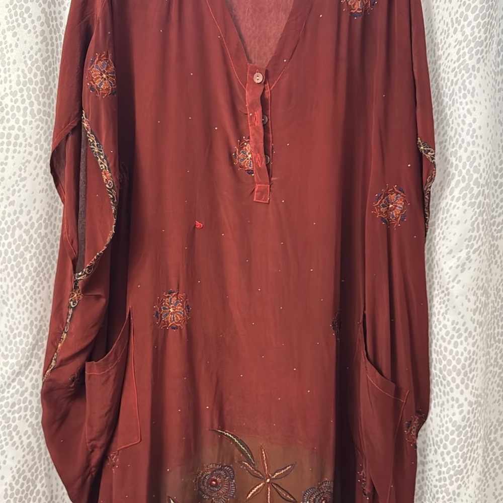 Kantha Bae embroidered silk midi muu